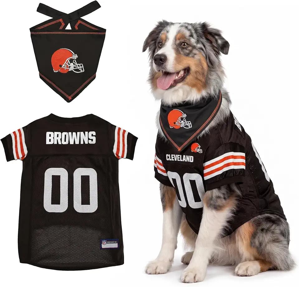Pets First NFL Cleveland Browns Dog Jersey with Coordinated Tie Bandana Included, Size 3XLOfficial NFL Pet Apparel, Breathable Mesh, Durable, Team Logo Design, Dog Sports T-Shirt