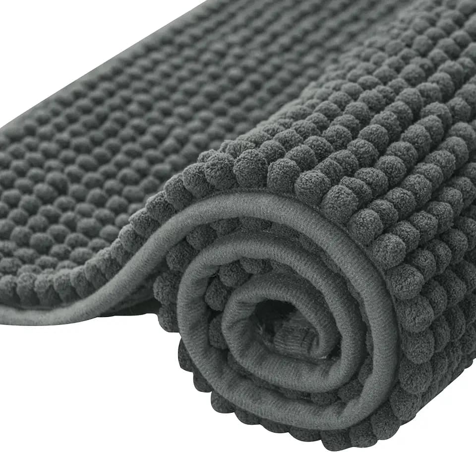 SUBRTEX Bathroom Rugs, 24" x 36" Chenille Bath Rug Soft Short Plush Bath Mat Soft Shower Mat Water Absorbent Shower Mat Quick Dry Machine Washable, Gray
