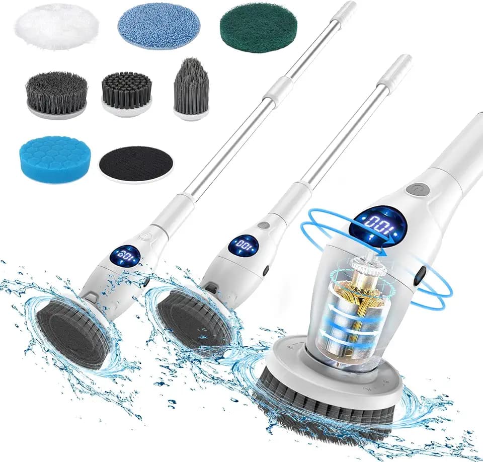 Elektrische Reinigungsbürste Haushalt, Electric Spin Scrubber Schnurlos mit 8 Austauschbaren Bohrbürstenköpfen, bis zu 450 U/min. Reinigungsbürste (SD808)