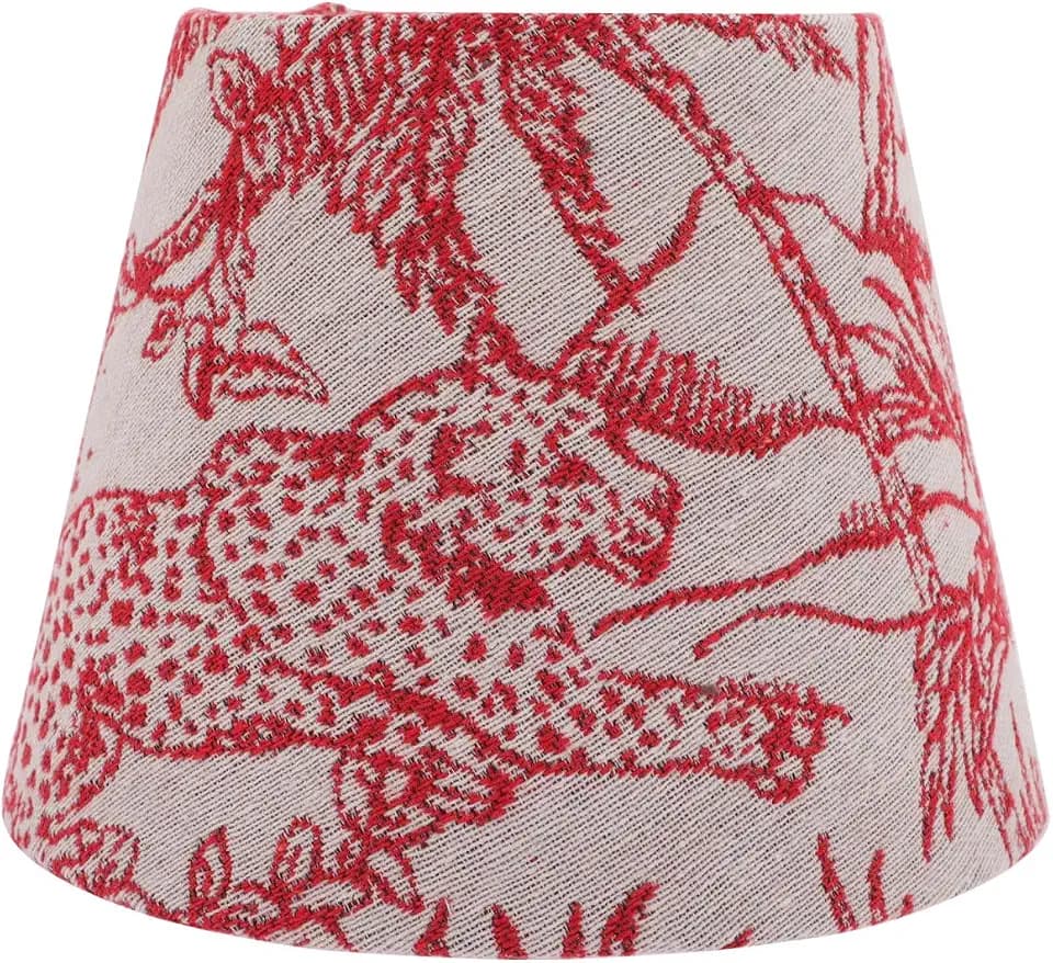 UKCOCO Embroidered Fabric Lampshade Replacement - Small Red Tropical Drum Lamp Shade for Table Lamps, Floral Printed Cloth Light Cover for E27 E14 Bedroom Wall Sconce (Random pattern)