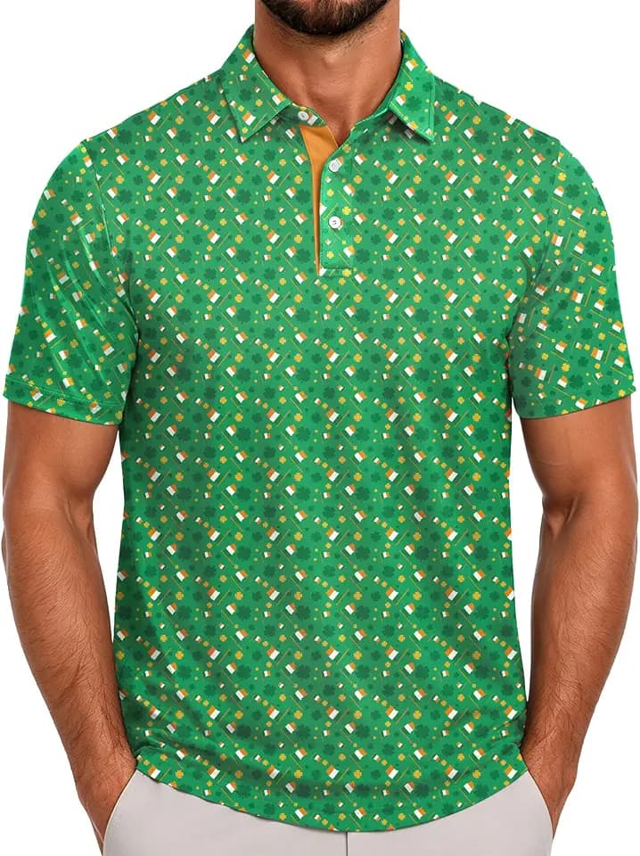ZITY Men's Golf Polo Shirt Short Sleeve Performance Moisture Wicking Collared Print Shirt for Golf and Casual Wear