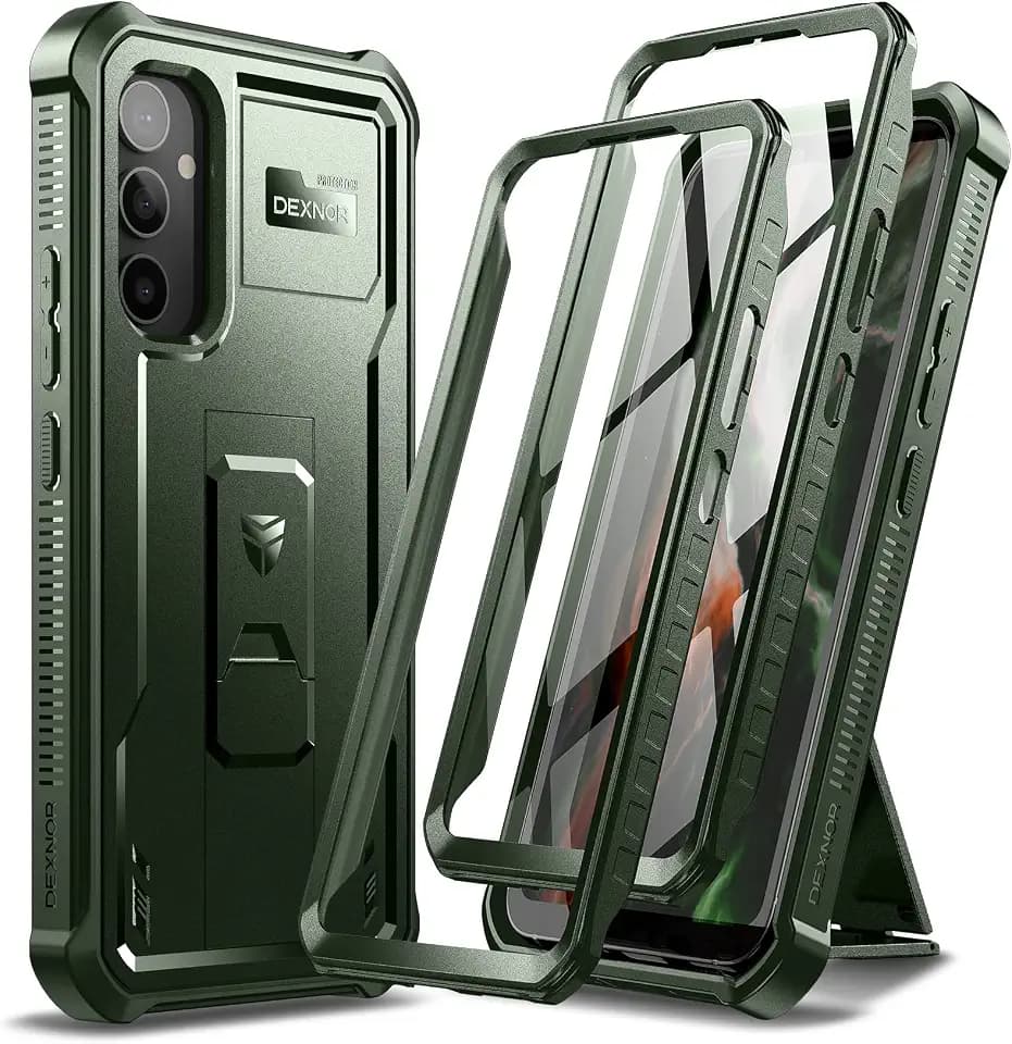 Dexnor for Samsung Galaxy A54 5G Phone Case, [Extra Front Frame] [Built-in Screen Protector & Kickstand] Heavy Duty Military Grade Protection Shockproof Case for Samsung A54 5G, Army Green