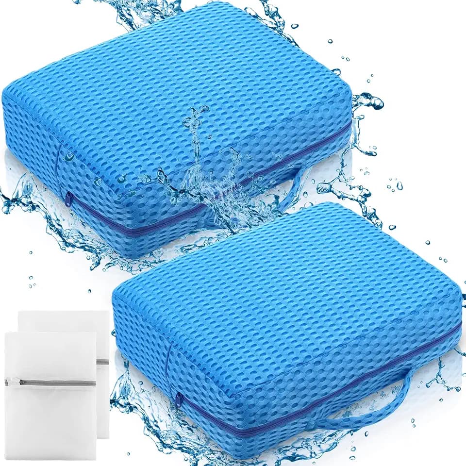 Threehoney 2 Pcs Hot Tub Booster Seat for Adults, 5 Inch 4D Mesh Spa Bathtub Booster Cushion with Suction Cups Micro Dot Quick Dry Non Slip Bottom Mat Tub Accessories for Indoor Outdoor(Blue)