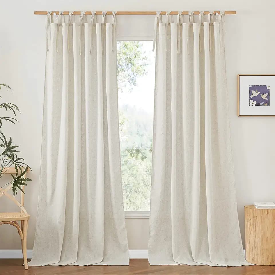 NICETOWN Thick Linen Curtains 84 inch Length 2 Panels Set, Tie Top Light Filtering Curtains Semitransparent Linen Burlap Drapes Privacy for Bedroom/Princess Room, W52 x L84, Natural