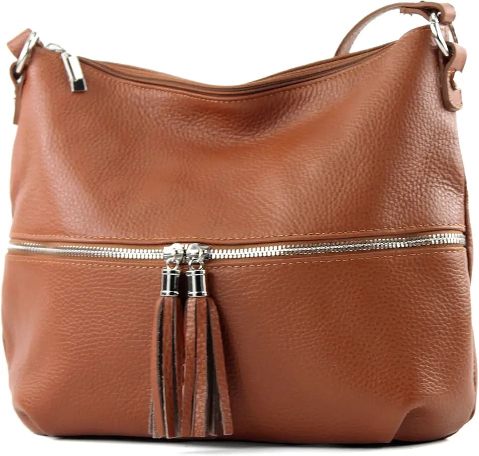 modamoda de T159 Damen Leder Schultertasche Umhängetasche, handmade in Italy