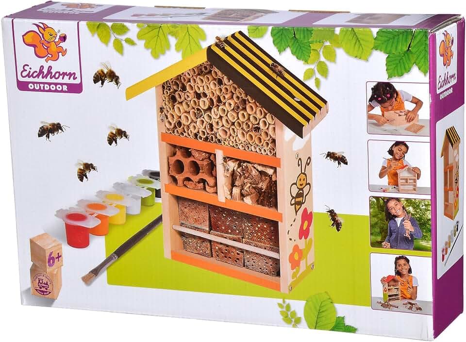 Eichhorn 100004584 Bienenhaus zum Zusammenbauen und Bemalen, inkl. Pinsel und Farbe, 10x26x21cm, Lindenholz, BSK, 6J+, bunt