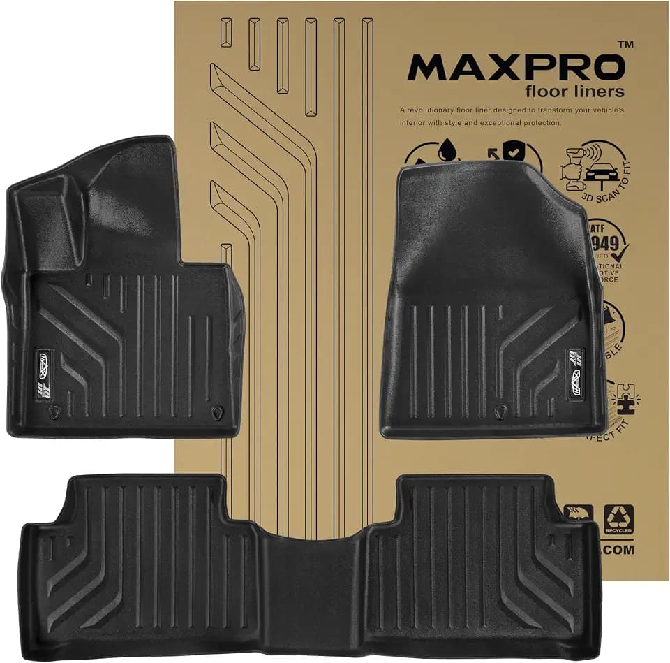 Premium MAXPRO Floor Mats for 2021-2026 Kia Sorento Bench Seats 1st & 2nd Row Set All Weather Waterproof TPE Floor Liners Custom Fit Automotive Floor Mats Kia Sorento Accessories Car Mats Full Set SUV