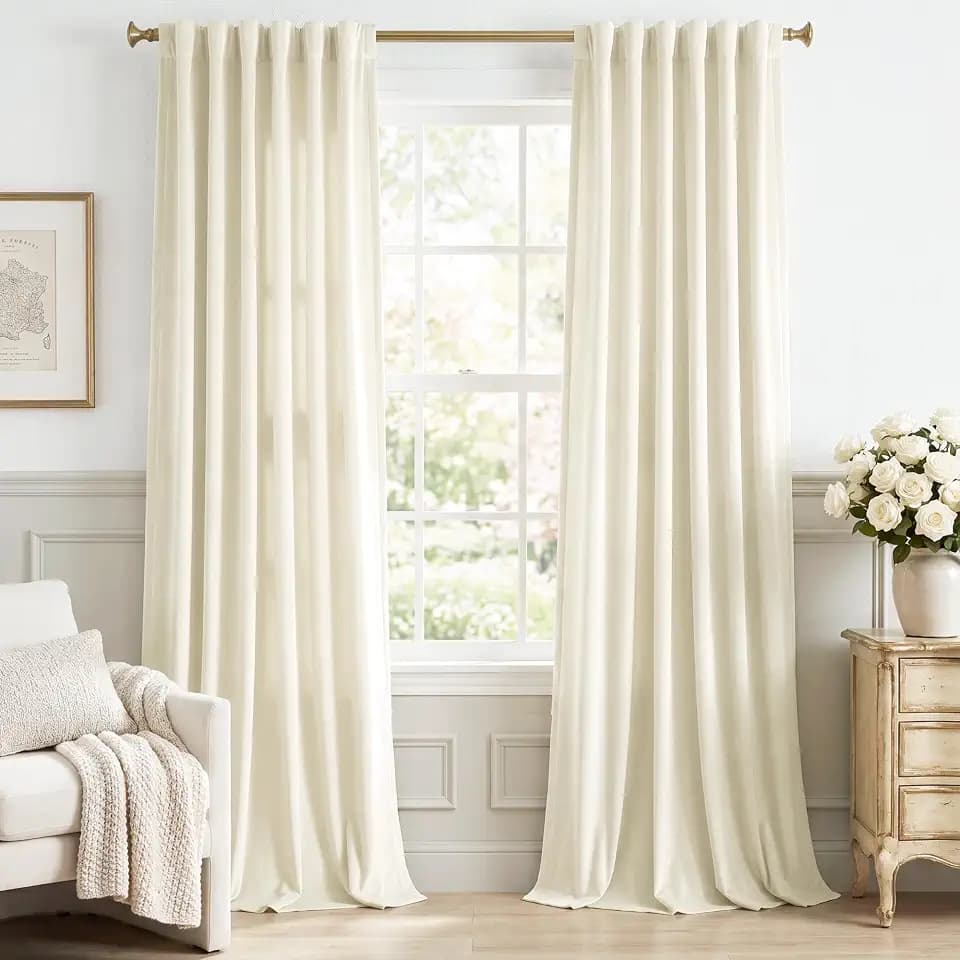 StangH Ivory White Velvet Curtains for Nursery Back Tab, W52 x L90, 2 Pcs