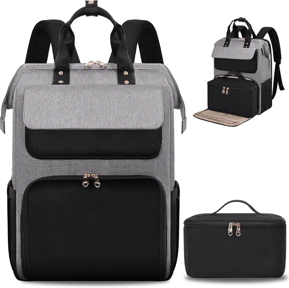 BERTASCHE Lunch Backpack for Women, 15.6 Inch Laptop Backpack with Insulated Cooler Lunch box, Nurse Backpack for Teacher Work Travel College Picnic,Black-Grey