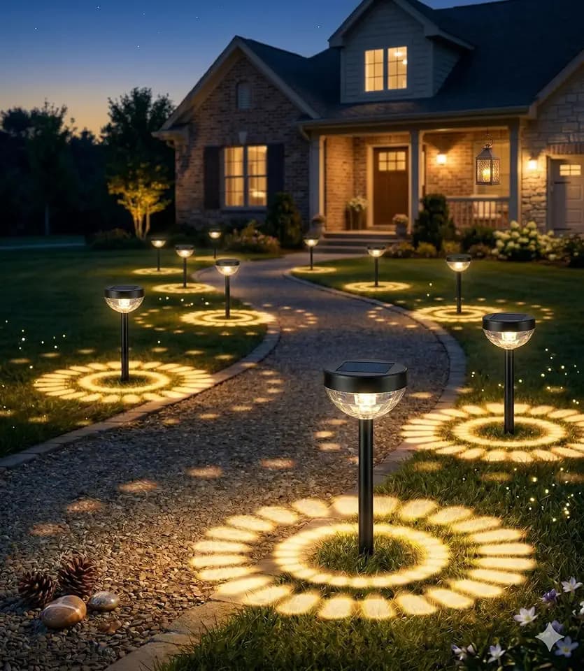 Ensenior Solar Lights Outdoor, 8 Pack, Warm White, Unique Light Pattern