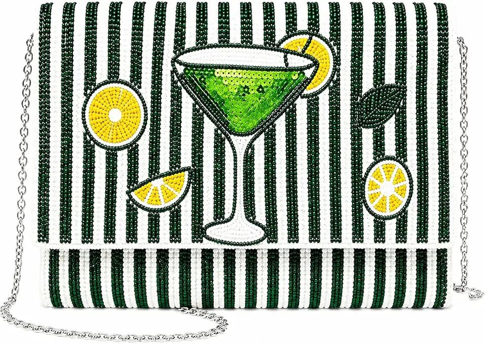 Beaded Clutch Purse Evening Bag Green Martini Cocktail Martini