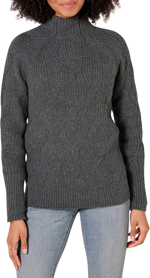Amazon Essentials Damen Langarm-Pullover Für Den Winter, Soft-Touch-Zopfmuster Mit Trichterausschnitt