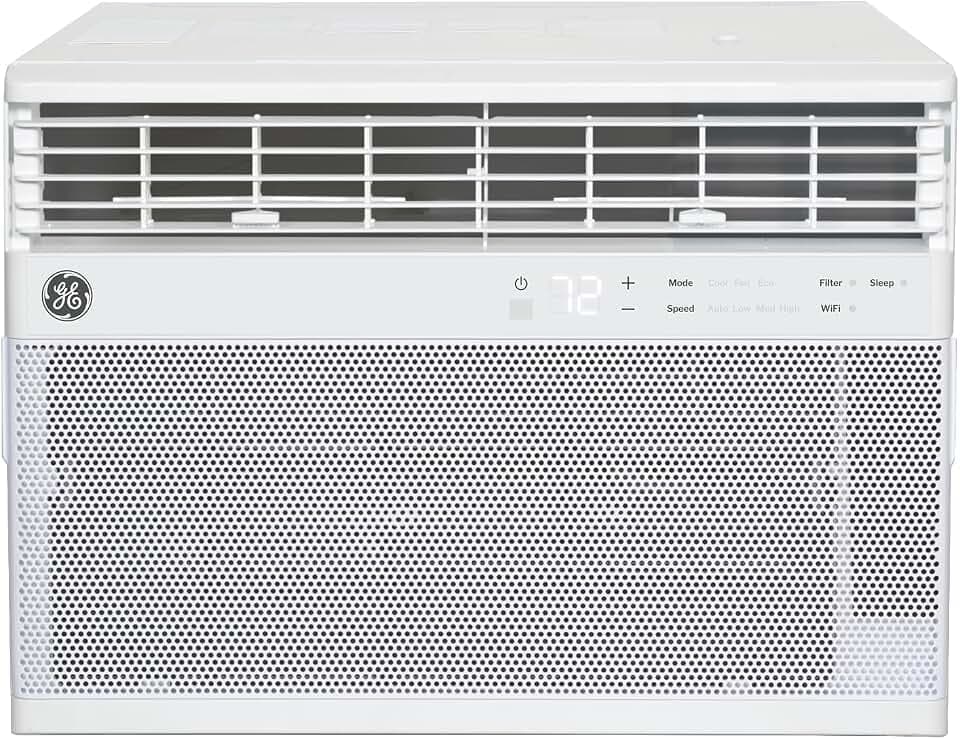 GE 14,000 BTU Smart Window Air Conditioner, Powerful Cooling for Large & Open Spaces up to 700 sq ft, Energy Efficient, Wi‑Fi, Alexa/Google, Quick Install Kit, White