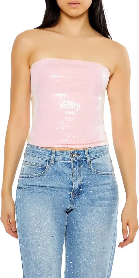 Forever 21 Women's Sequin Tube Crop Top