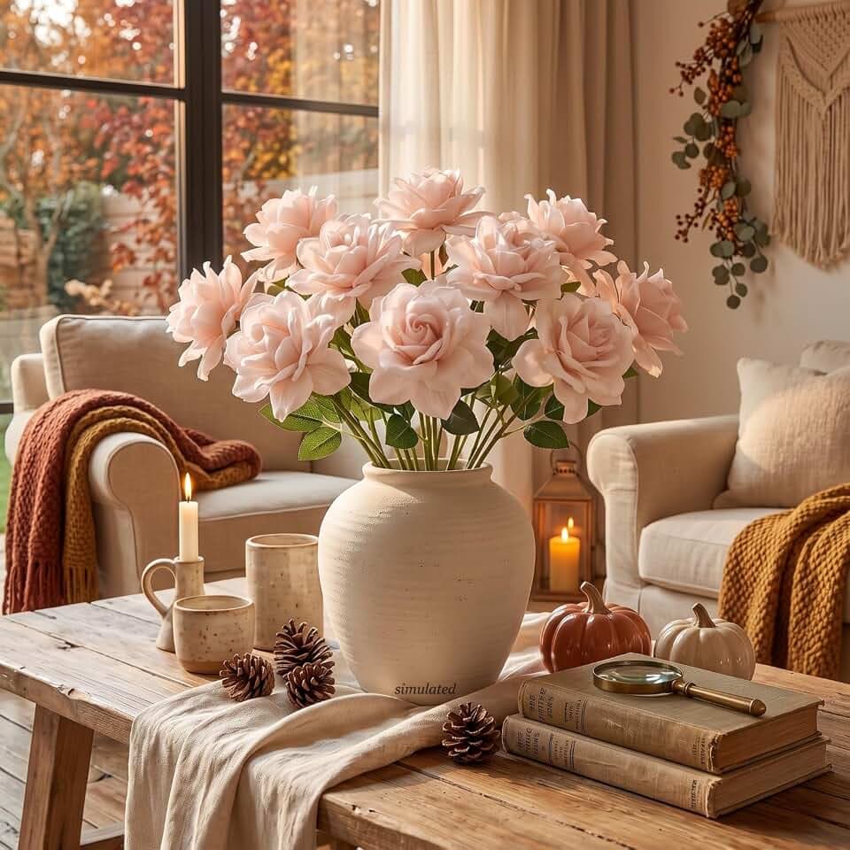 16 Pcs Pink Faux Silk Gardenia Artificial Flowers for Vase 12.6" Fake Gardenia Flowers with Stems Real Looking Flower for Table DIY Centerpieces Wedding Home Arrangements Decorations