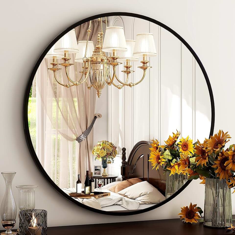 HARRITPURE Round Mirror 20 Black Wall Mounted Circle Mirrors