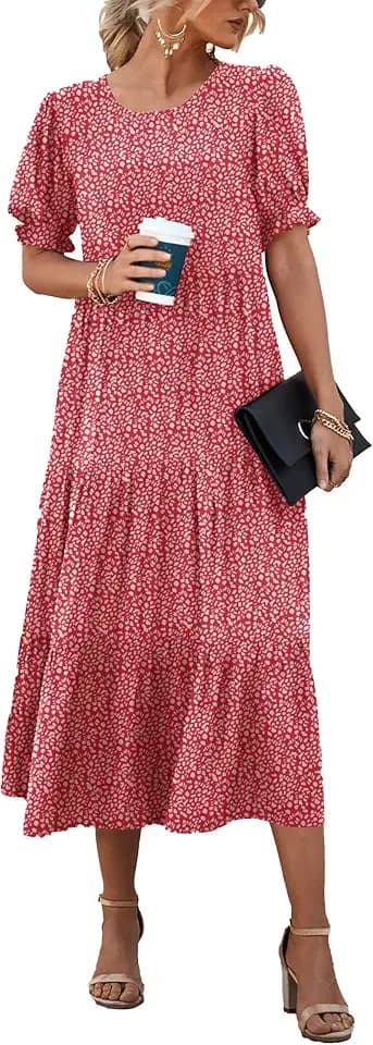PRETTYGARDEN Women's Short Sleeve Midi Floral Dress