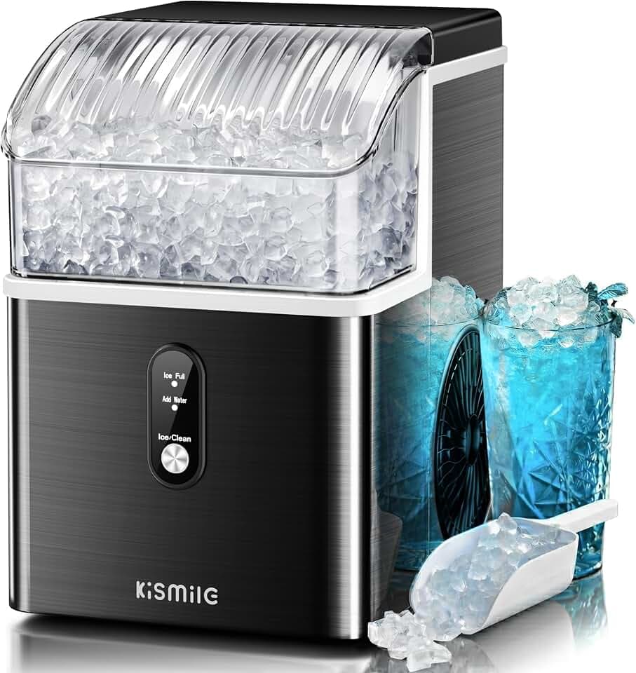 Kismile Nugget Ice Maker Countertop, 35 lbs/Day, Stainless Steel