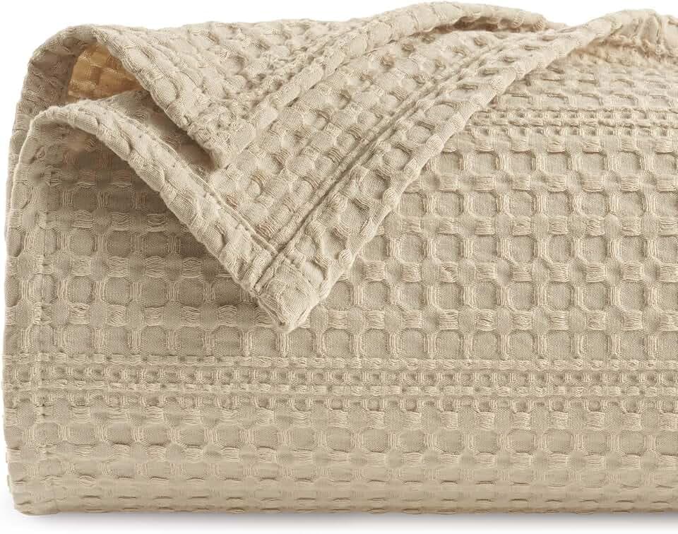 PHF Lightweight Waffle Weave Blanket Twin Size 66"x 90", Soft Woven All‑Season Blanket for Hot Sleepers - Aesthetic Home Decor for Couch Bed Sofa, Pet Friendly, Khaki