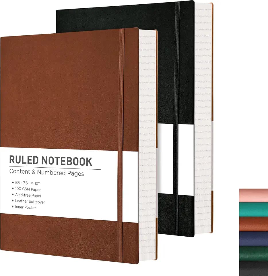RETTACY Lined Journal Notebook, 204 Numbered Pages per Pack, B5 7.6" × 10"