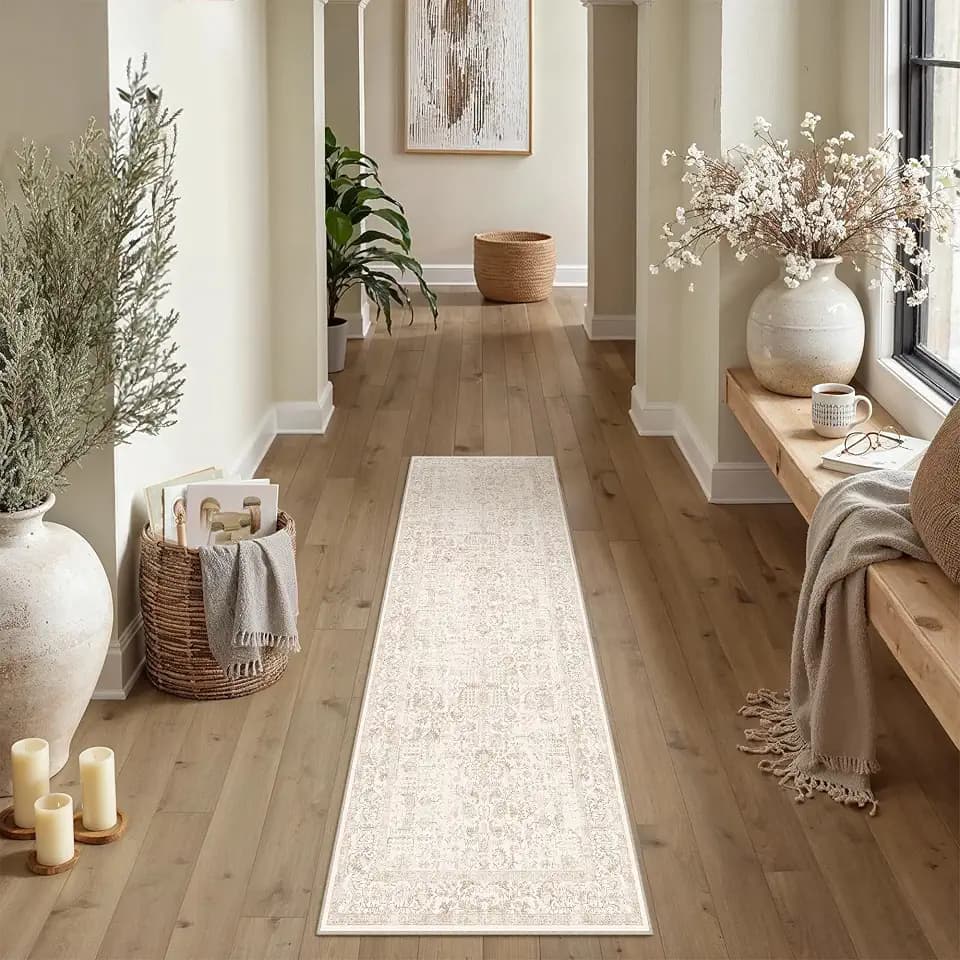PureCozy Beige Runner Rug 2x4 Vintage Floral