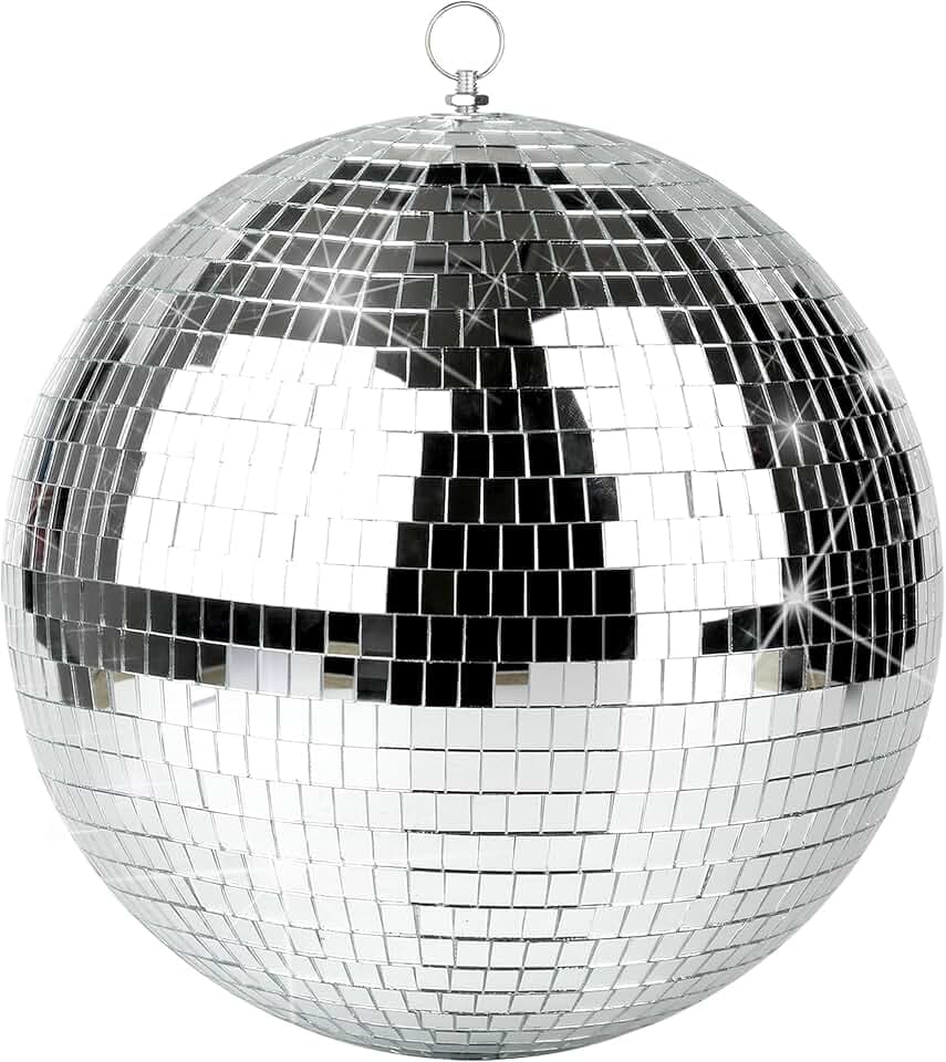 Discokugel - 30 cm Spiegel-Discokugel, Große Spiegelkugel Party Deko für Hochzeit, Geburtstag & Club, mit Aufhängering für einfache Installation, Silber