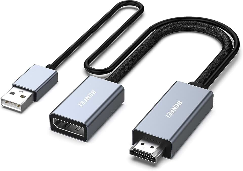 BENFEI HDMI auf DisplayPort Adapter, HDMI-Quelle auf DisplayPort-Monitor, kompatibel mit PC Grafikkarte, Laptop, PS5, Xbox One (360), unterstützt 4K@60Hz, 2K@144Hz, 1080P@165Hz