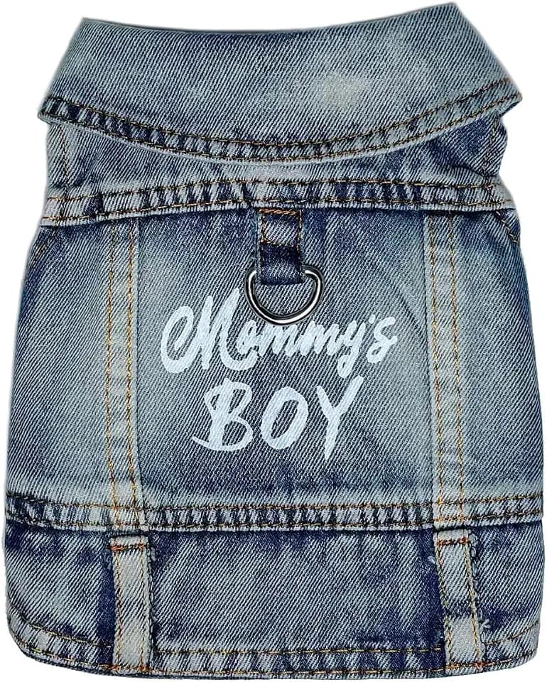 Mommy's Boy Dog Jeans Jacket,Pet Overalls Denim Coat,Puppy Clothes(S)