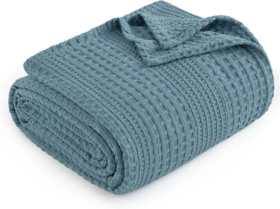 PHF Lightweight Waffle Weave Blanket Queen for Bed Stormy Blue 90"x90"