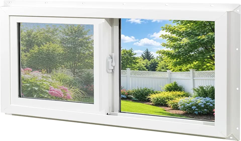 Basement Window, Vinyl Bathroom Sliding Windows, 32" X 14" White