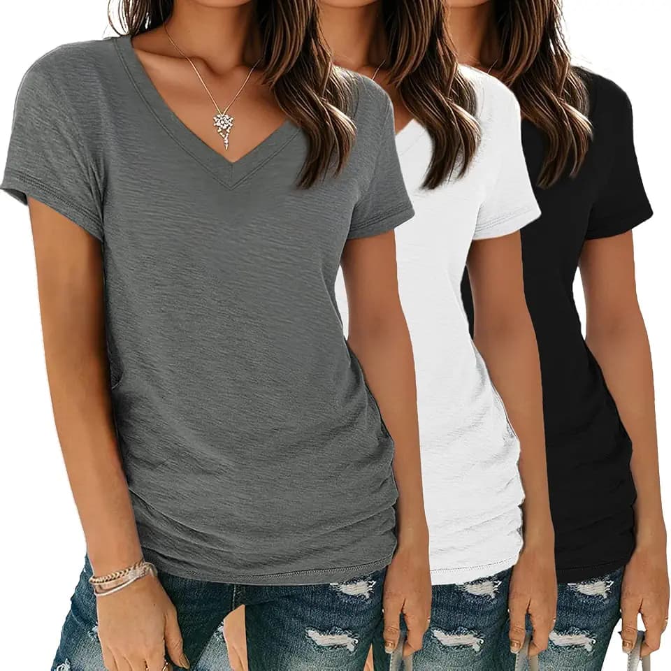 Tshirt Damen, Sommer Tops für Damen V-Ausschnitt Oberteile 3er Pack