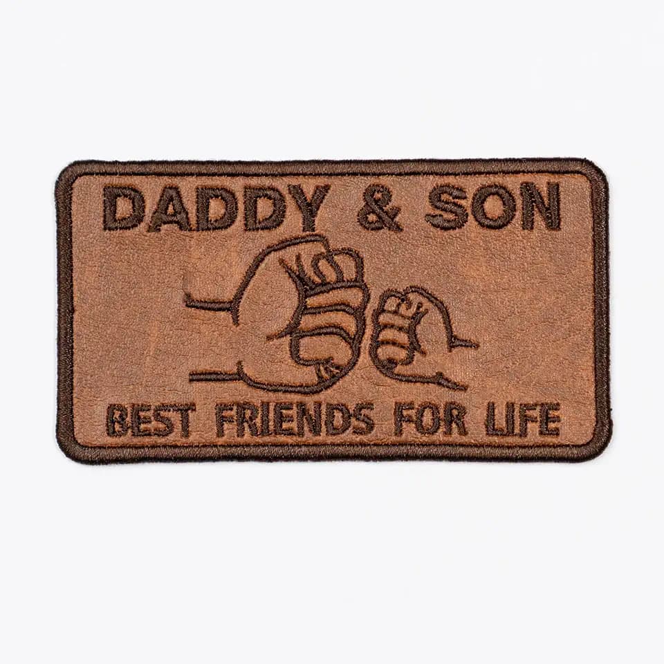 Daddy and Son Best Friends for Life Patch Embroidered, Fist Bump Leather Patches Iron On Jackets Hats Backpacks, Father’s Day Gift for Dad/Grandpa - Size 3.6x2 inches