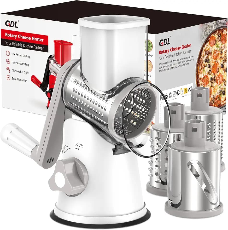 GDL Cheese Grater Hand Crank, Rotary Cheese shredder, Vegetable Slicer