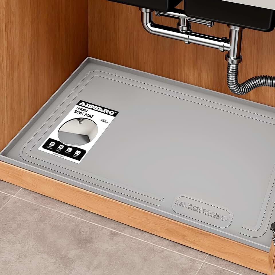 Under Sink Mat 31" X 22", Waterproof Silicone Cabinet Kitchen Liner, Gray