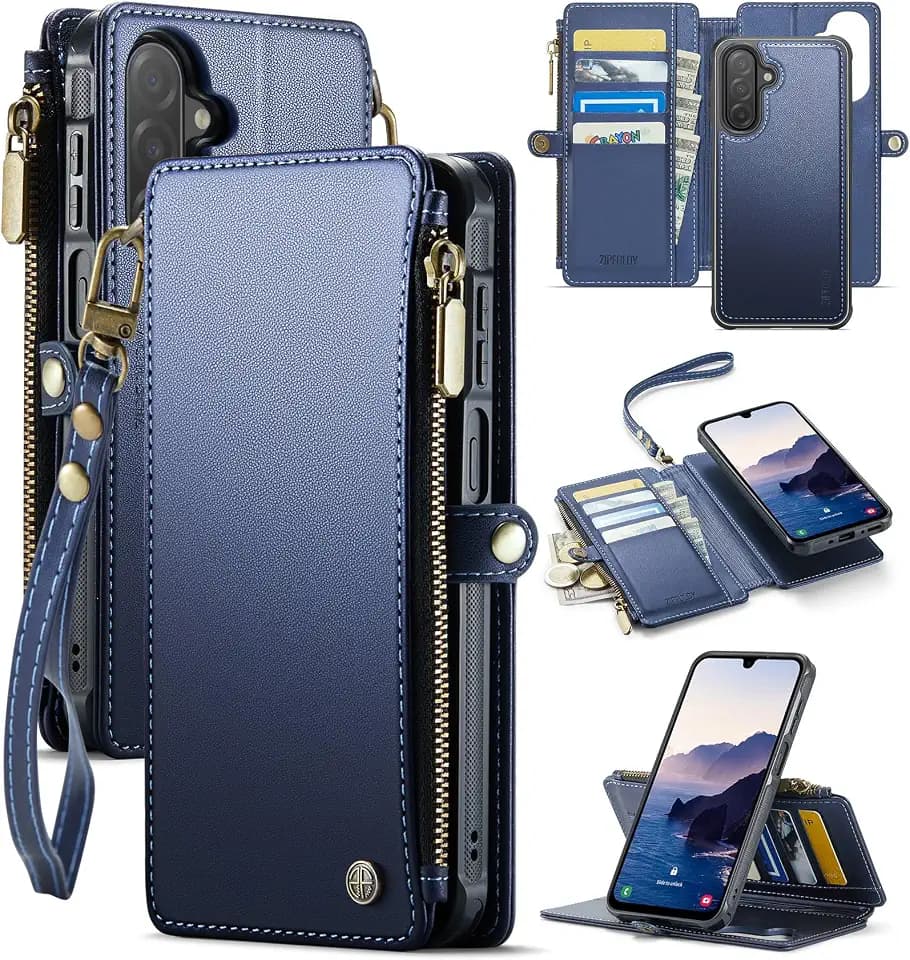 for Galaxy A17 5G Phone Case Wallet Magnetic Detachable, Navy Blue
