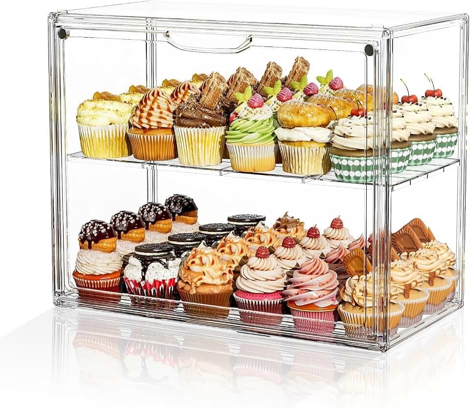2 Tier Cupcake Stand Acrylic Cardboard Cupcake Tower Holder, Dessert Pastry Cookie Display Stand Case with Lid for Birthday Wedding Party Decoration, Large Adjustable Bread Box, XXXL
