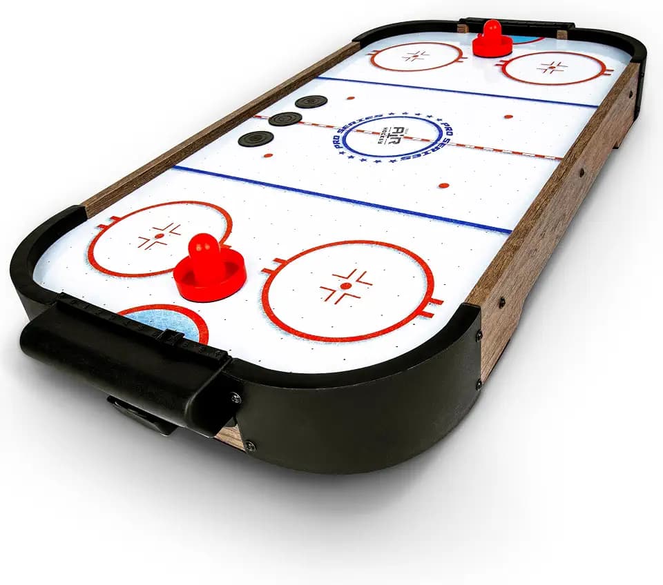 GoSports 30 Inch Table Top Air Hockey Game for Kids - Portable, Battery Operated Game Table - Oak