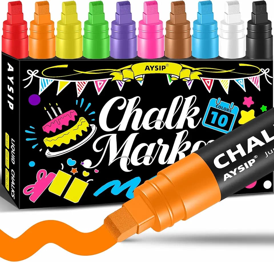 Window Chalk Markers for Blackboard，10 Colors Washable Glass Jumbo Liquid Chalk Marker with 10mm 3 in 1 Nib Thick Wide Tips, Big Chalkboard Markers, Car Paint Pen Auto, Mirror, Bistro, Poster