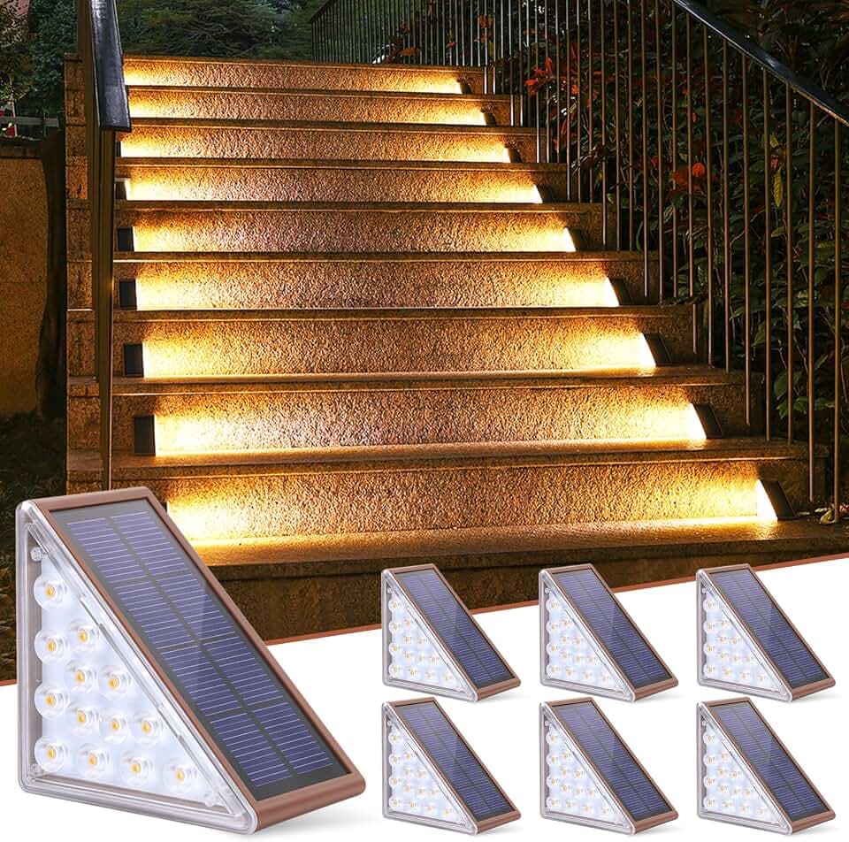 NIORSUN Solarlampen für Außen 6 Stück, Solar Treppenbeleuchtung Aussen Wasserdichte IP67 mit 13 Helle LEDs, 3000 K Warmweiß, Auto Ein/Aus, für Treppen, Stufen, Terrassen, Garten, Veranden, Gehwege