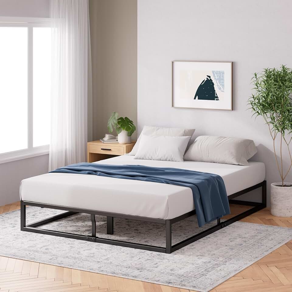 Zinus Joseph Bett 150 x 190 cm - Höhe 25 cm mit Stauraum unter dem Bett - Metall-Plattform-Lattenrost mit Holzlattenhalter - Schwarz