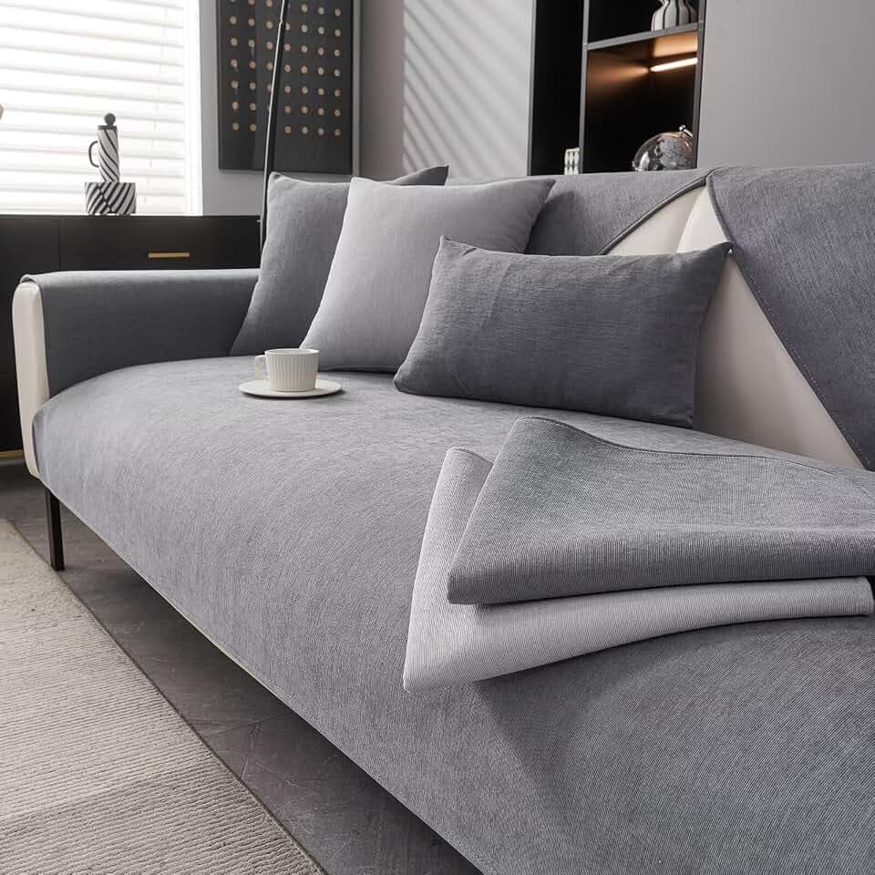 Sofa Überzug Chenille Sofaschoner Rutschfest für Alle Sofagrößen, 110*210cm