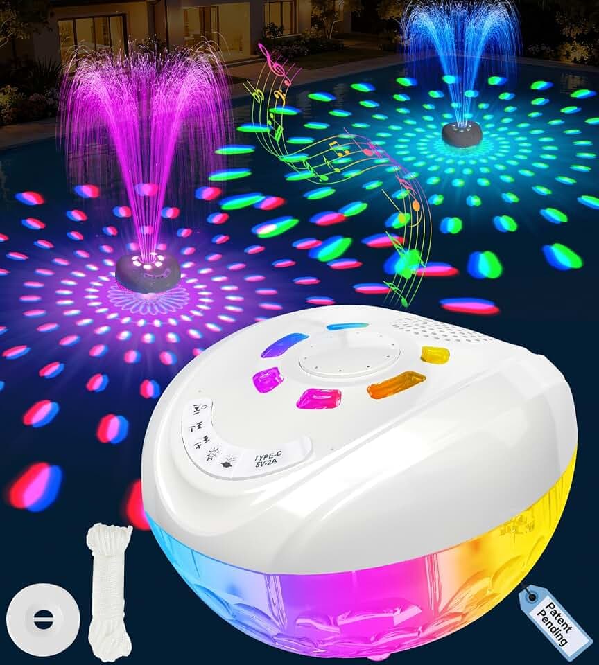Luxfero 3 in 1 Floating Pool Water Fountain with Pool Speaker & Lights
