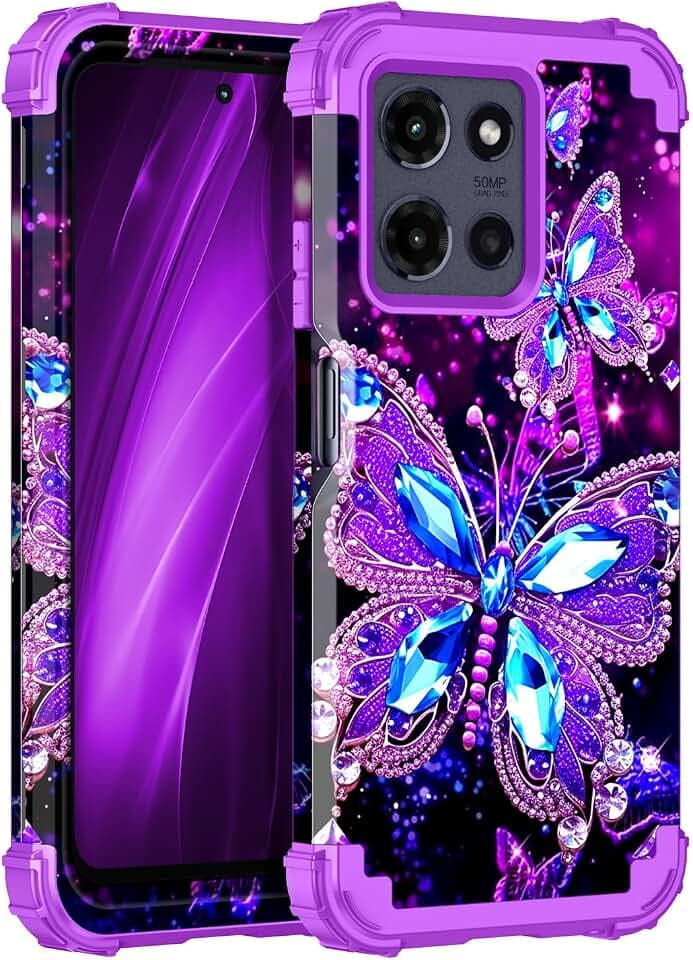 Miqala for Moto G 5G 2026 Case/Moto G Power 5G 2025 Case,Glow in The Dark Three Layer Heavy Duty Shockproof Full Body Protection Hard Plastic Bumper+Soft Silicone Protective Case,Dark Butterfly