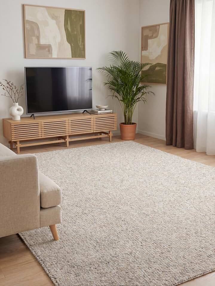 Elle Decoration Rocco - Flachgewebe Teppich, Maschinen Waschbar, Woll Optik, Langlebig & Nachhaltig, Modern, Skandi Look für Wohnzimmer, Esszimmer, Schlafzimmer, Flur - Creme Multifarben, 80x150cm