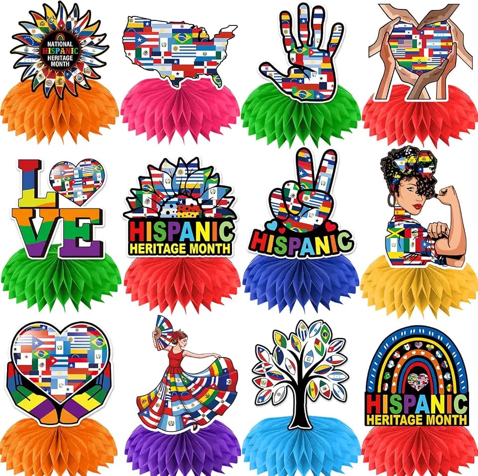 12Pcs Hispanic Heritage Month Decorations Honeycomb Centerpieces for Tables