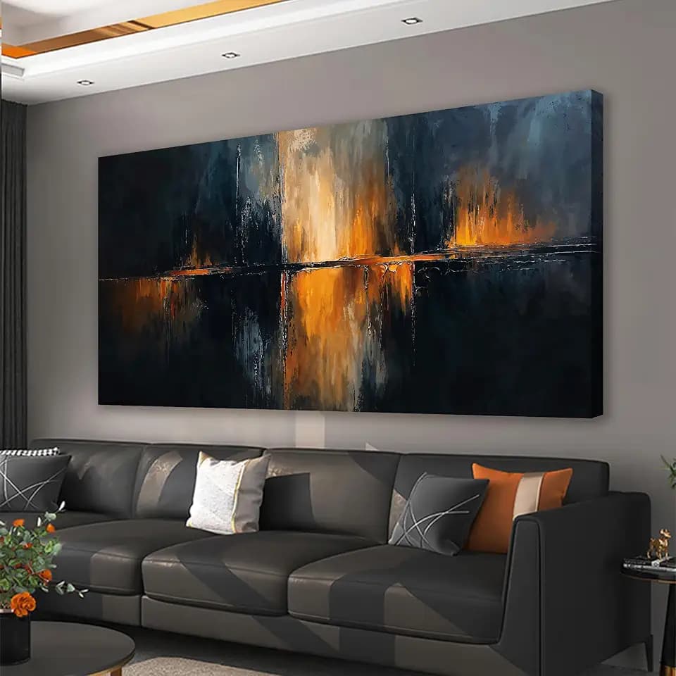 Large Modern Canvas Wall Art Decor Abstract Black Gold Wall Art 29" X 58"