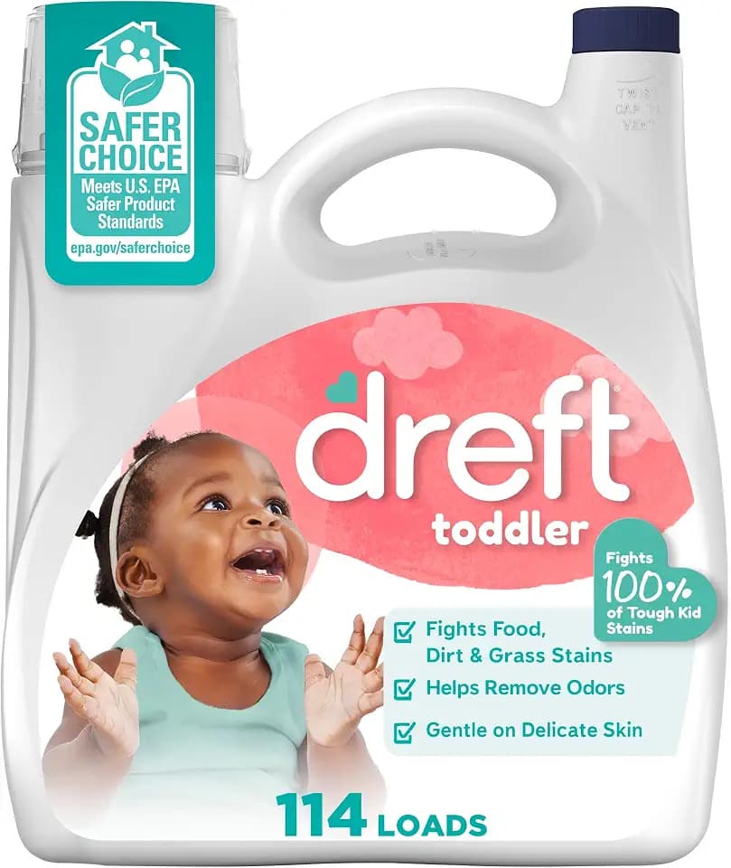 Dreft Toddler Liquid Laundry Detergent, Gentle on Sensitive Skin Laundry Soap, 150 fl oz, 114 Loads (Packaging May Vary)