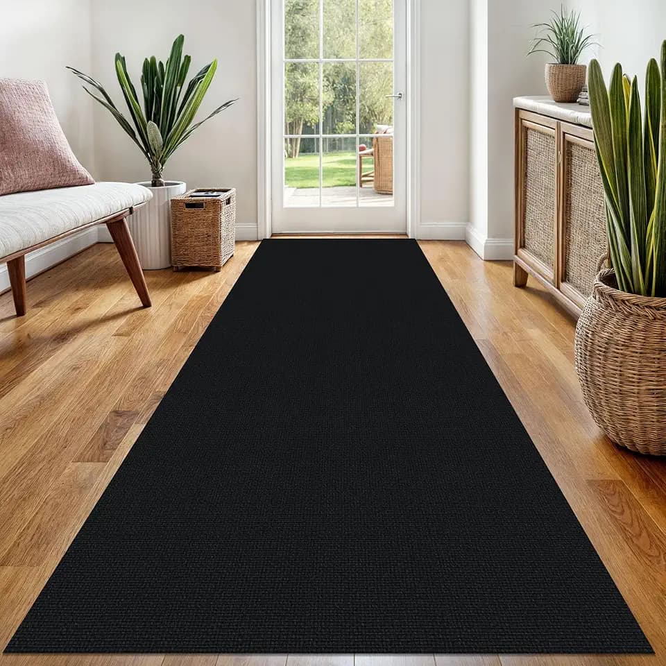 EARTHALL Washable Runner Rug, Non Slip Foyer Runner, 3x8 Ft, Black Heather