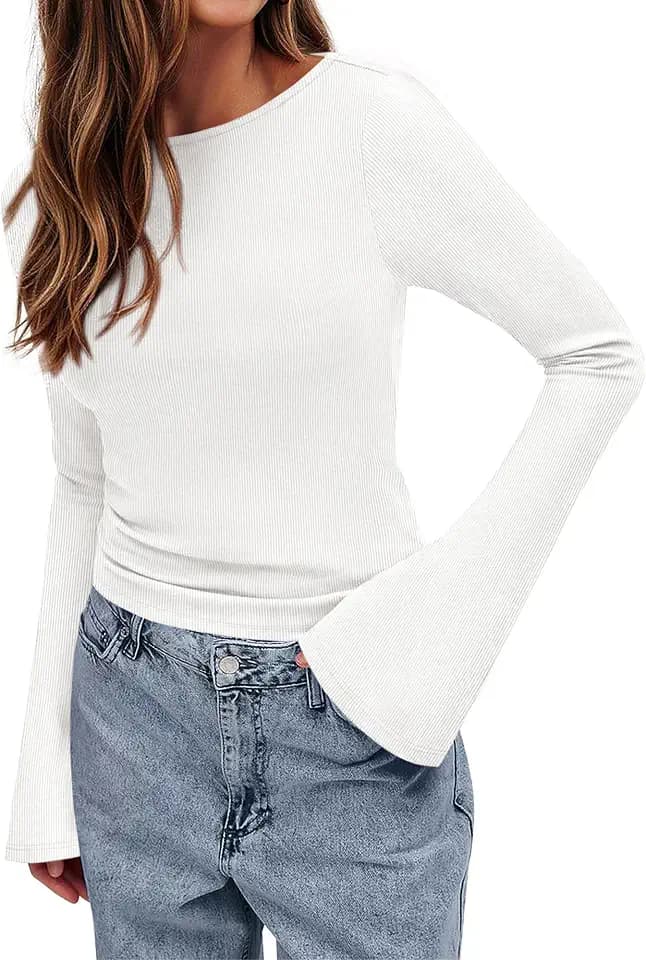 BTFBM Bell Long Sleeve Shirts for Women 2026 Fall Outfits Y2K Clothes