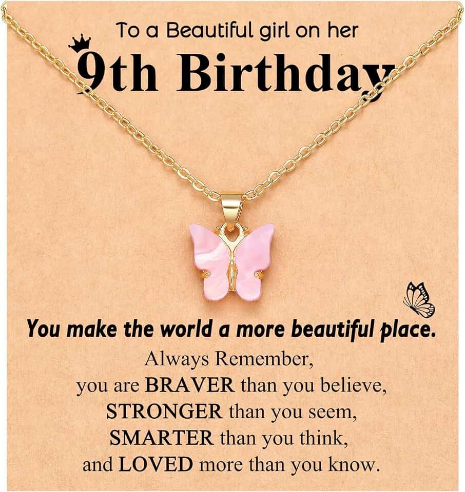 UNGENT THEM Pink Butterfly Necklace-Birthday Gifts for 5-11 Year Old Girl